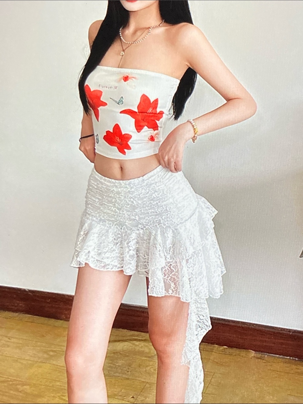 Forever 21 White Lace Asymmetrical Ruffle Skirt